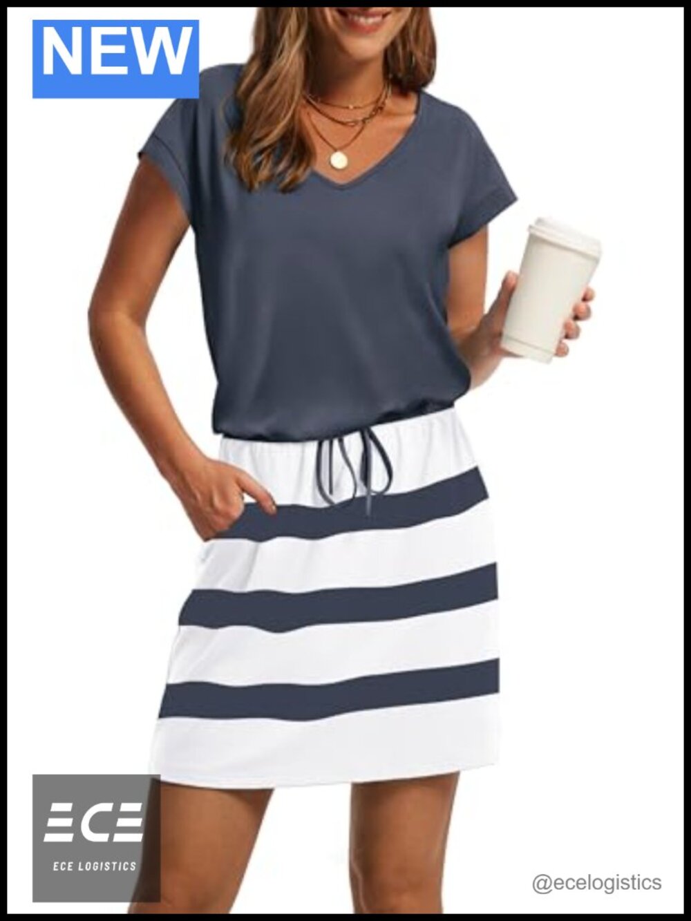 Women's Summer Mini T Shirt Dress V Neck Tie Waist Pockets Casual